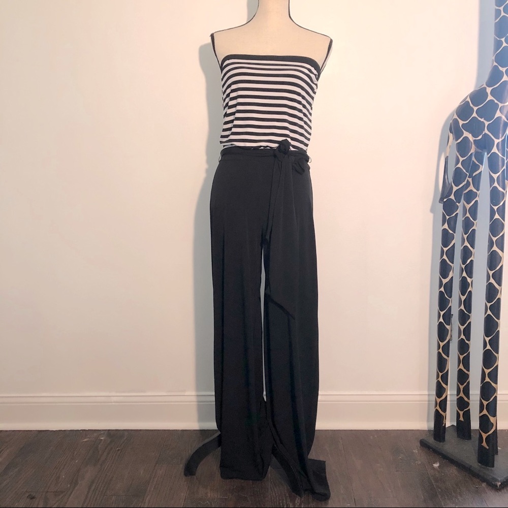 White House Black Market striped strapless wide leg jumpsuit